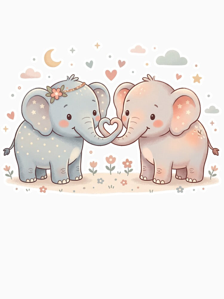 Two Adorable Baby Elephants - Lovely Heart Shape Trunks by DigitfanStudio