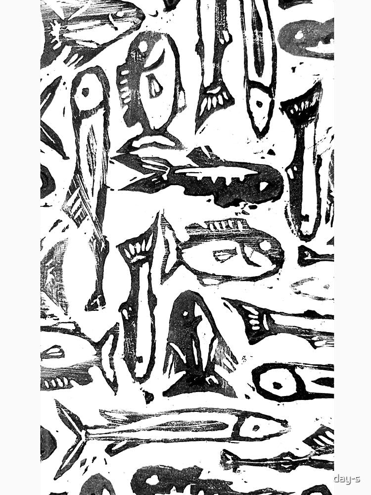 Hand printed fish pattern linocut by day-s