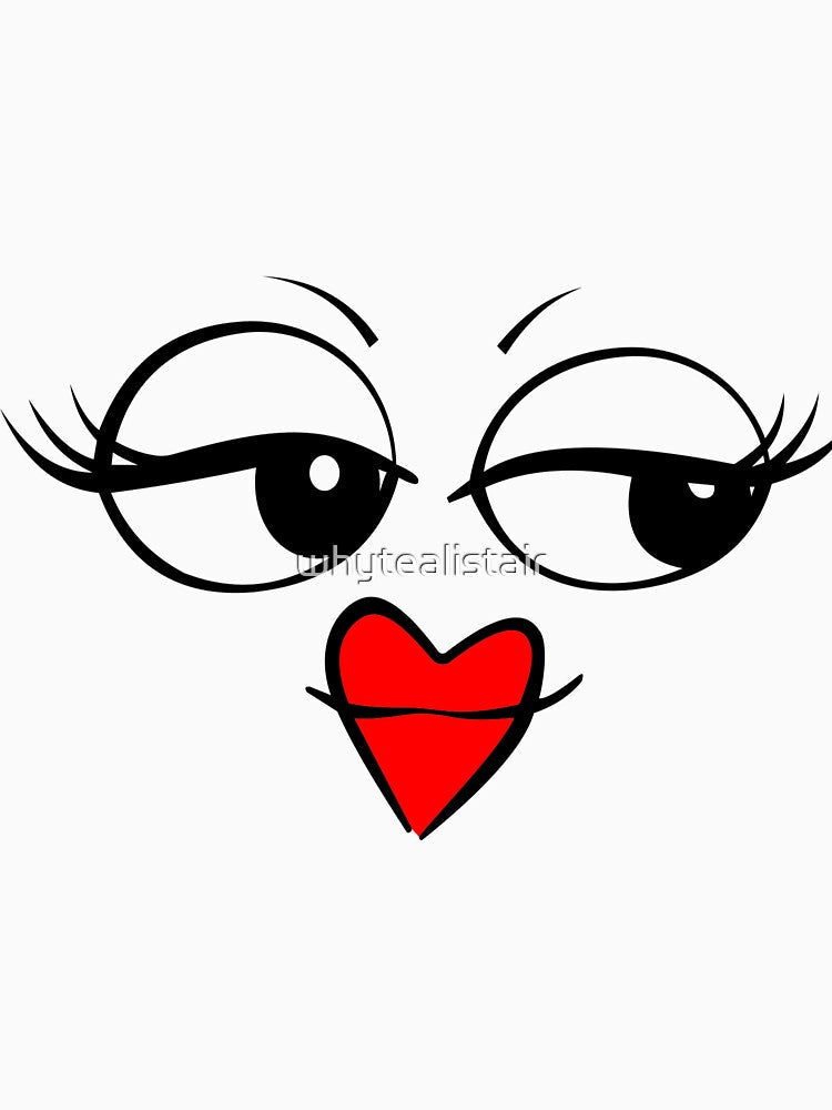 Love Heart lips Face with Lipstick & Eyelashes by whytealistair
