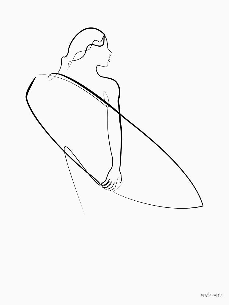 Girl surfer one line art • Woman with surf board single line art by evk-art