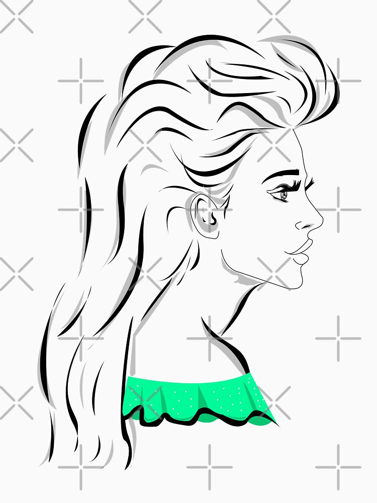 Line art pretty girl with long hair and eyelashes wearing hot green off shoulder dress by SGS-