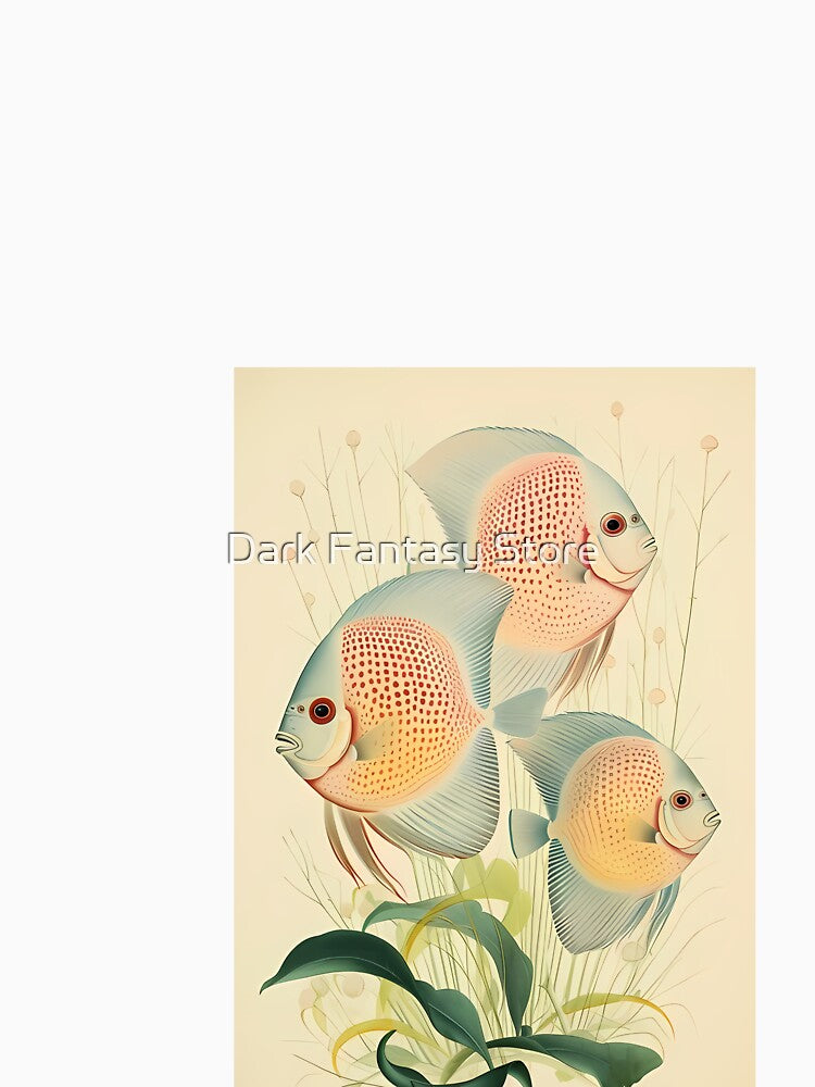 a group of fish sitting on top of a green plant by Dark Fantasy Store