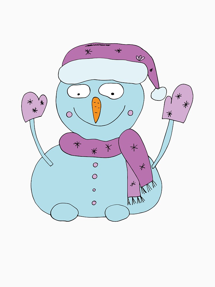 A snowman in a pink hat and mittens waves his hand. by Olga81creative