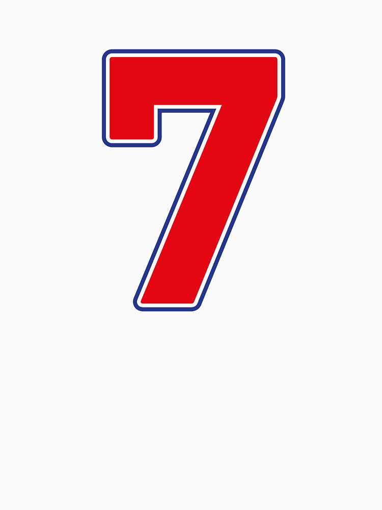 Jersey Number 7 / Player Shirt Number Seven (Red with Blue Outline) by STUDIO-72
