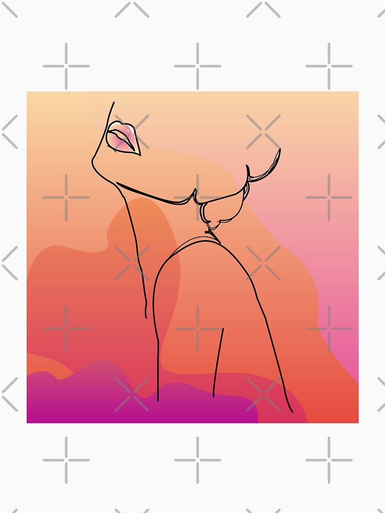 Woman line drawing purple orange face , hair ,neck, shoulder  and abstract mixed colors background , modern art by SGS-