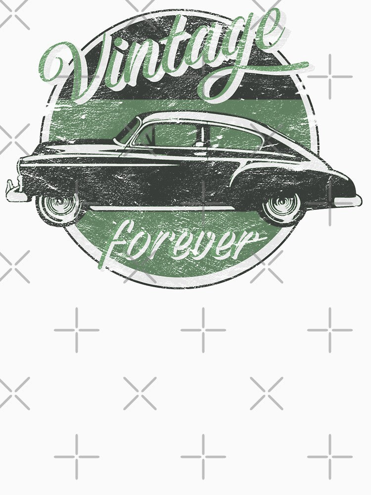 Vintage Car Forever Green Color Distressed Slogan Design by TrulyEpoque