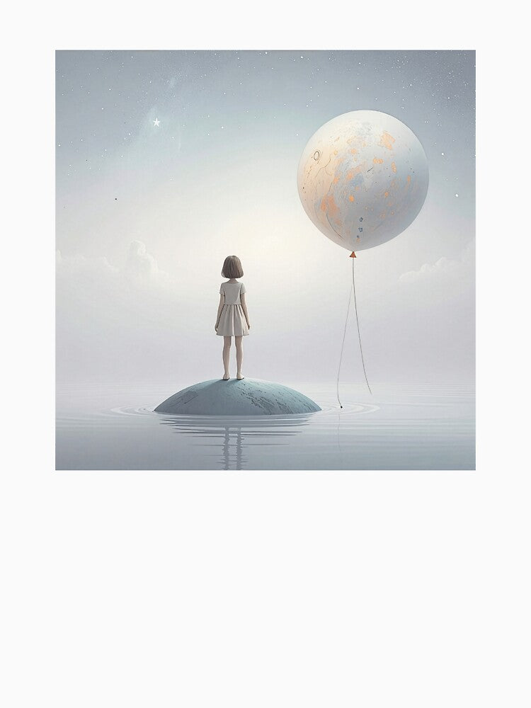 Dreamy Floating Balloon Girl T-Shirt | Surreal Minimal Art Unisex Tee by PYRAMIDA Co.