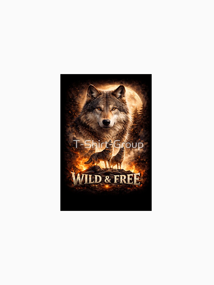 Wild & Free – Majestic Wolf Moon Fire Art by T-Shirt-Group