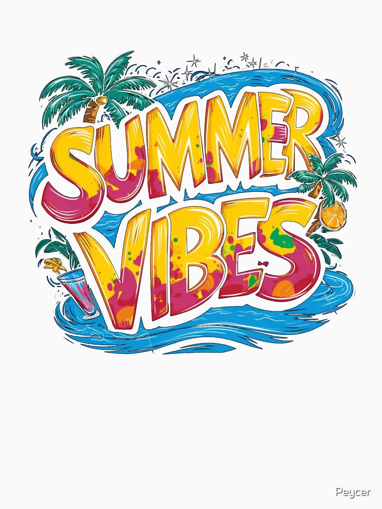 Summer vibes. Beachwear, Casual Outfit, Gift for Vacation, Unisex Summer Apparel, Fun Graphic Tee by Peycer