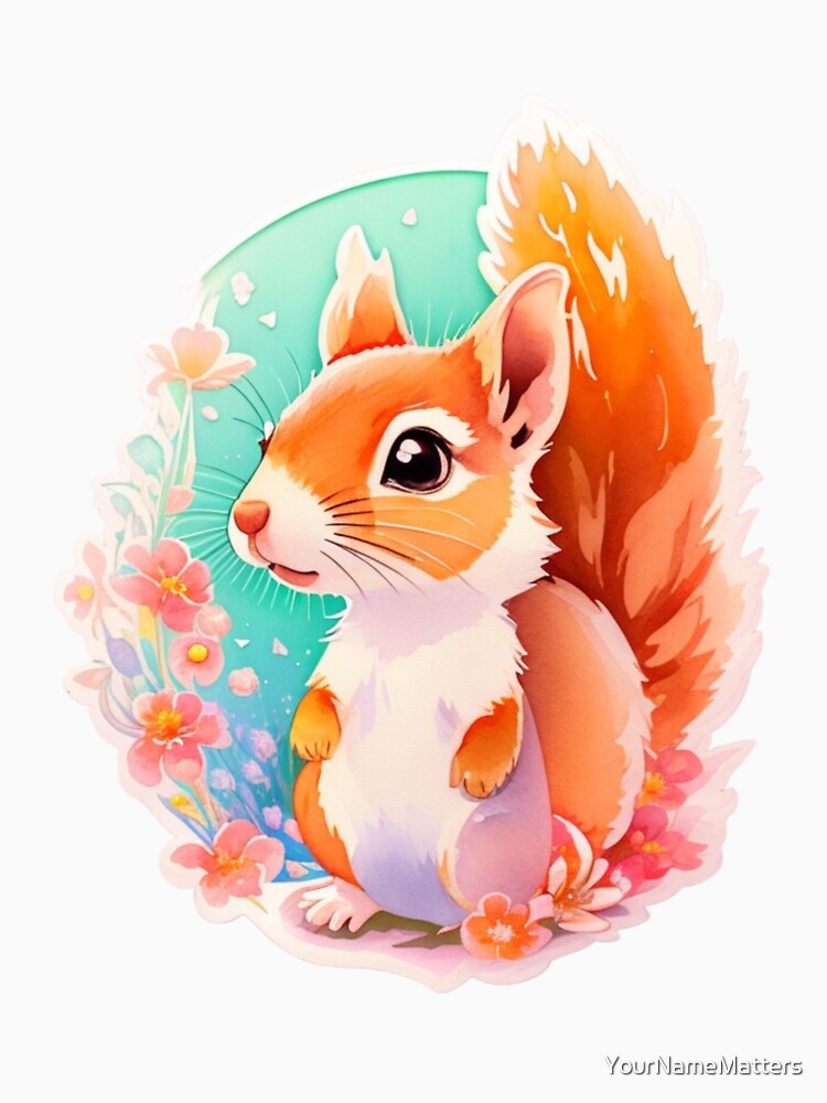 Cute Baby Squirrel with Leaves and Flowers by YourNameMatters