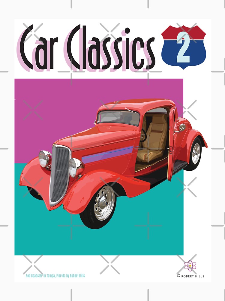 Classic Custom Car T-Shirt design The Red Roadster by Robert Hills