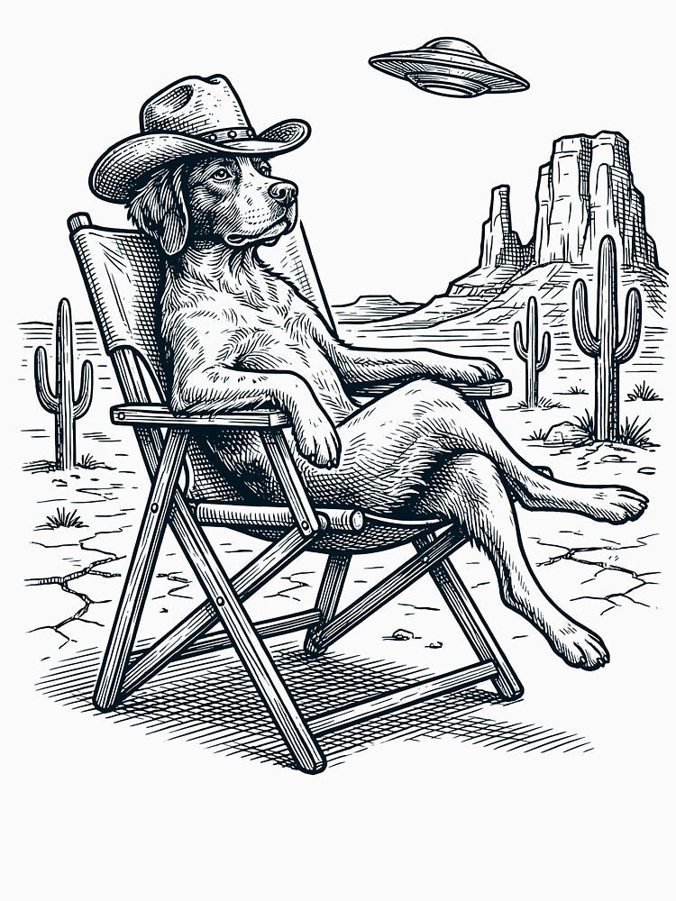 Vintage Brittany Cowboy UFO Western Alien Dog Lover by DoodleTortle