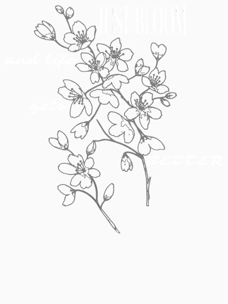 Just Bloom Line Art Cherry Blossoms Design by DivineHaven