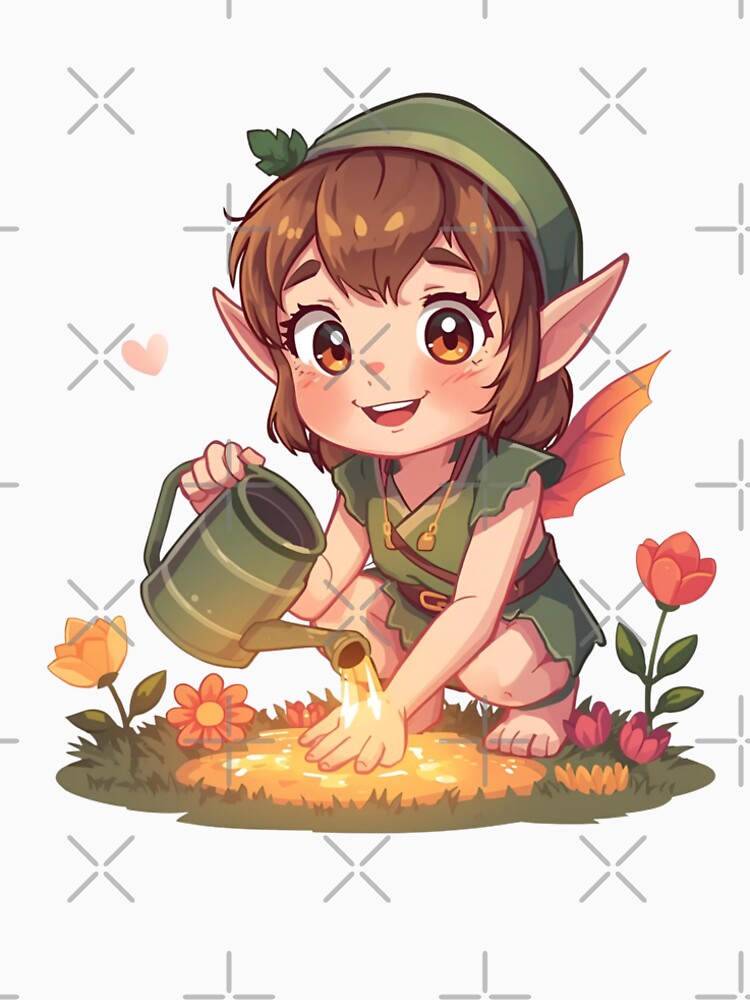 Cute forest fairy watering flowers by SimonsDesignArt
