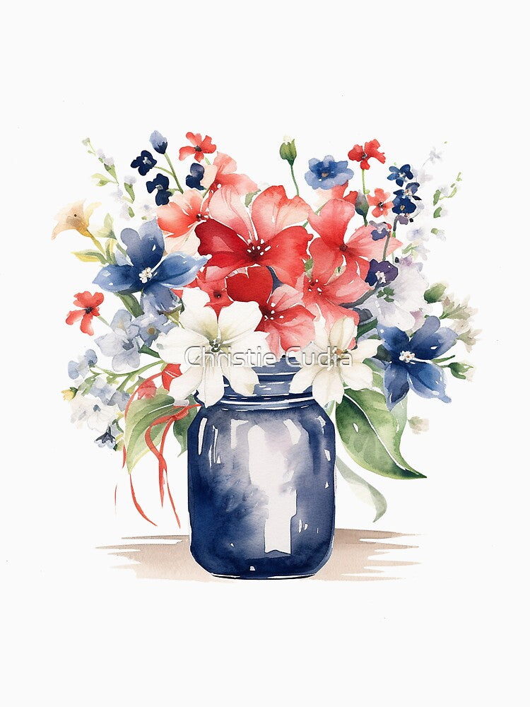 Patriotic Floral Arrangement in a Mason Jar by Christie Cudia