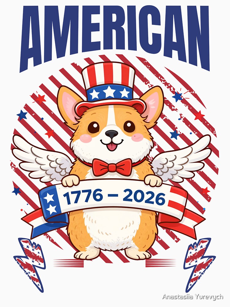 Patriotic Corgi Angel 250th Anniversary 1776–2026 by Anastasiia Yurevych