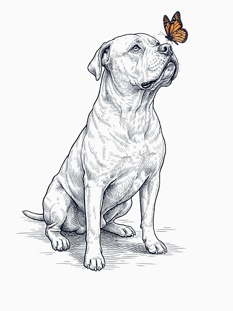 Vintage American Bulldog with Butterfly Dog Lover by DoodleTortle