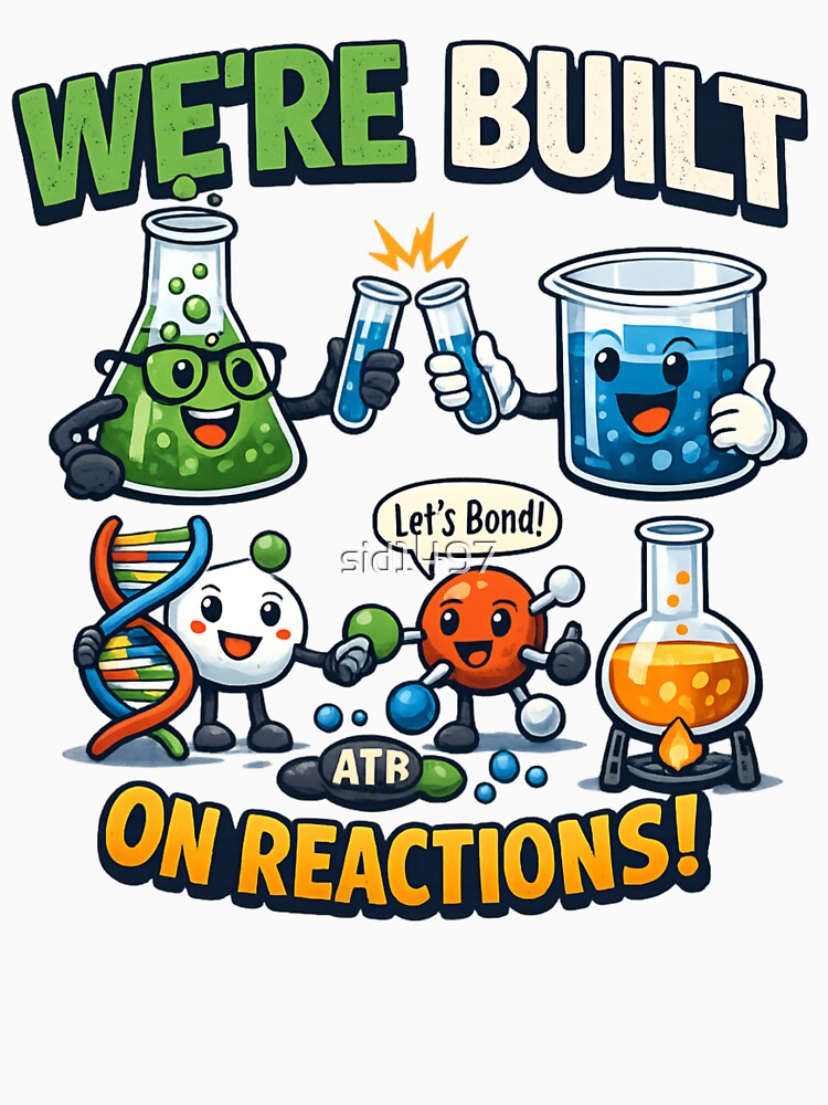 We're Built on Reactions – Cute Chemistry Science Cartoon by SidTastic