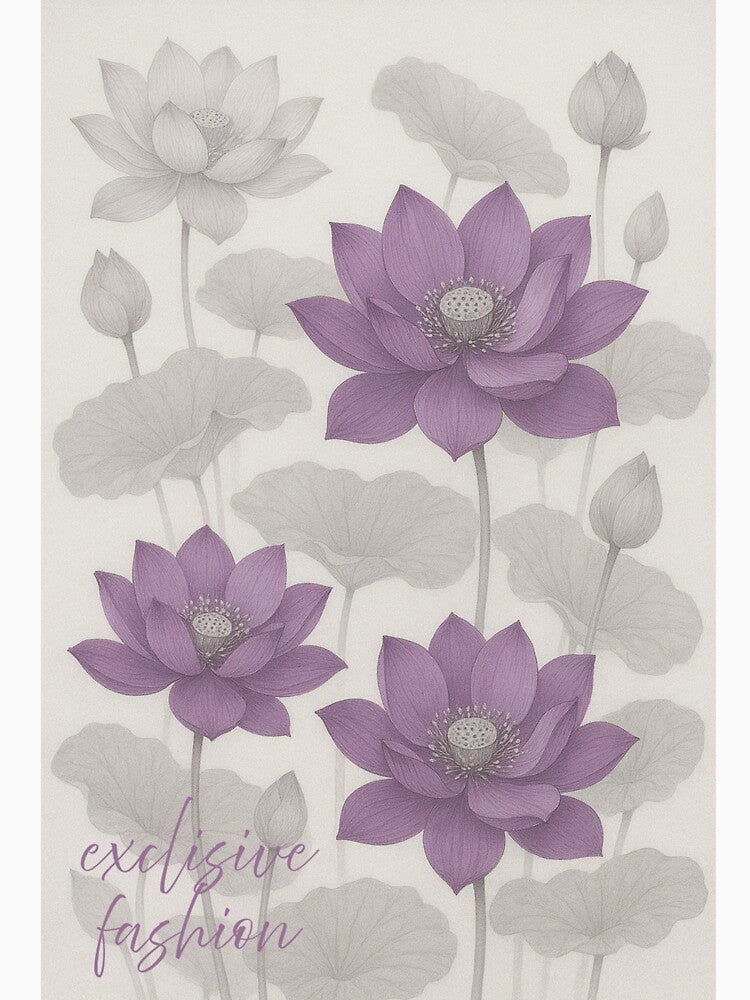 Exclusive Fashion Purple Lotus Blooms – Elegant Floral Botanical Art by Karszul