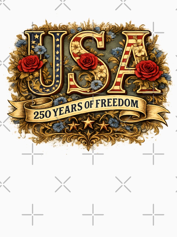 Retro USA 250 Years of Freedom Vintage Floral Patriotic 4th of July by MuniraWearify