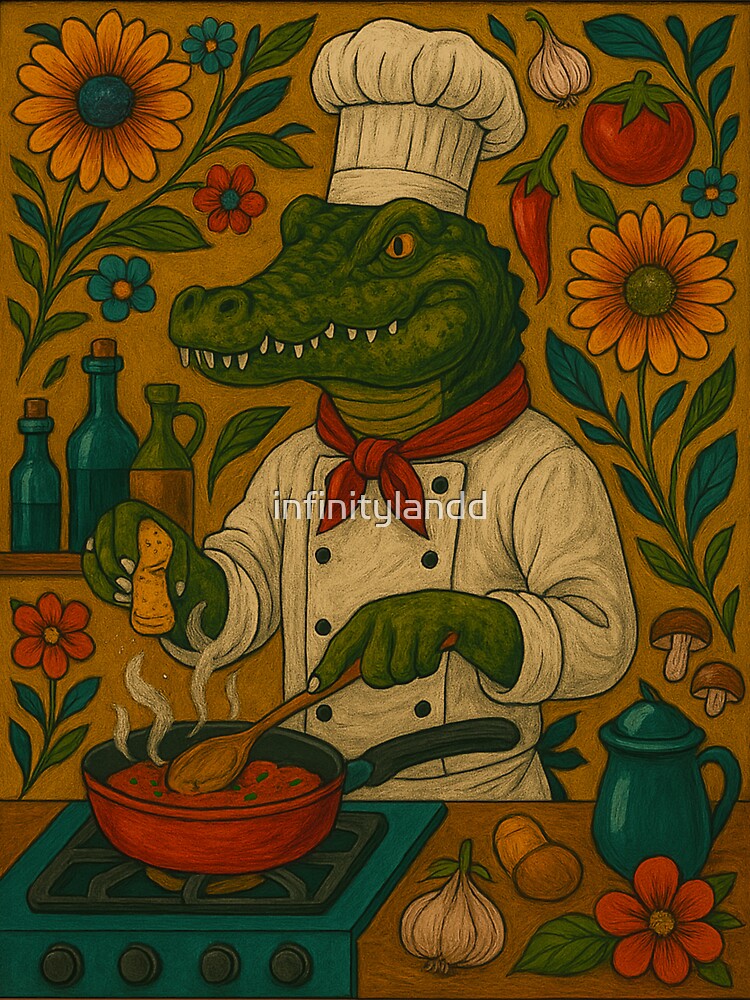 Chef Alligator – Funny Animal Kitchen Art by infinitylandd