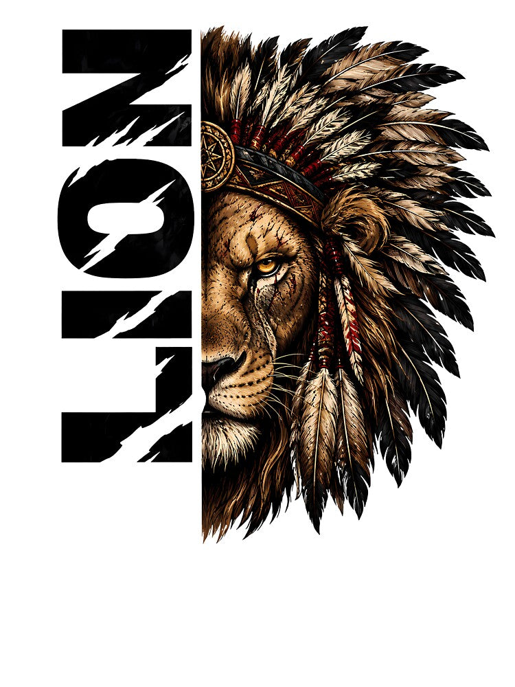 Lion Warrior Native Feather Headdress | Vintage Tribal Animal T-Shirt Design by SupernovaNote