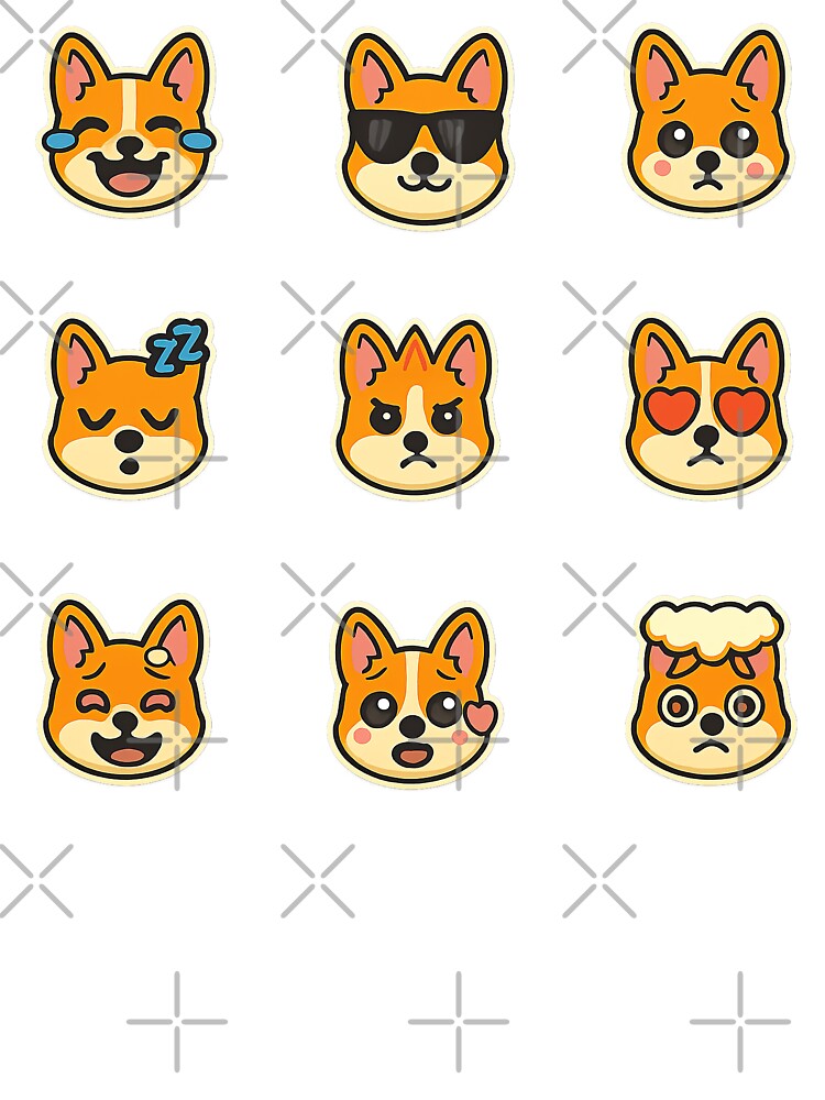 Cute Kawaii Corgi Emoji Set 3, Kawaii Corgi by graphic-genie