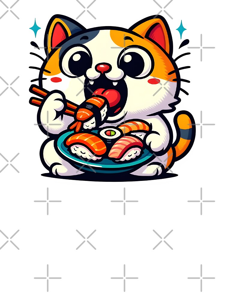 Funny ginger cat eating sushi by Boardgameo