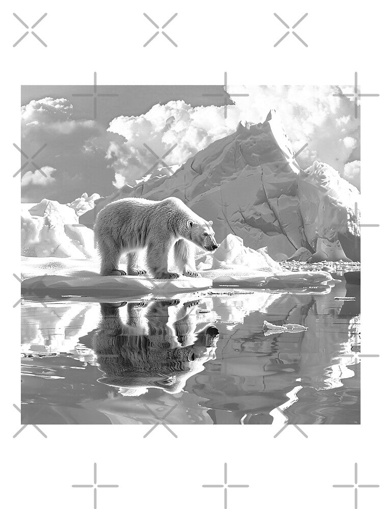 Polar Bear Reflection – Arctic Wildlife Photography Art in Black and White by inkoutninja