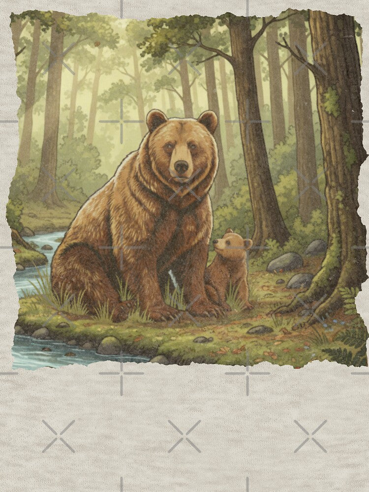 Forest Landscape Scene Wild Bear and Cub by Gunners Inspirations