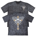 Three Skulls Wings Cross Mens Carbon Grey Heavyweight 240gsm Vintage T-Shirt