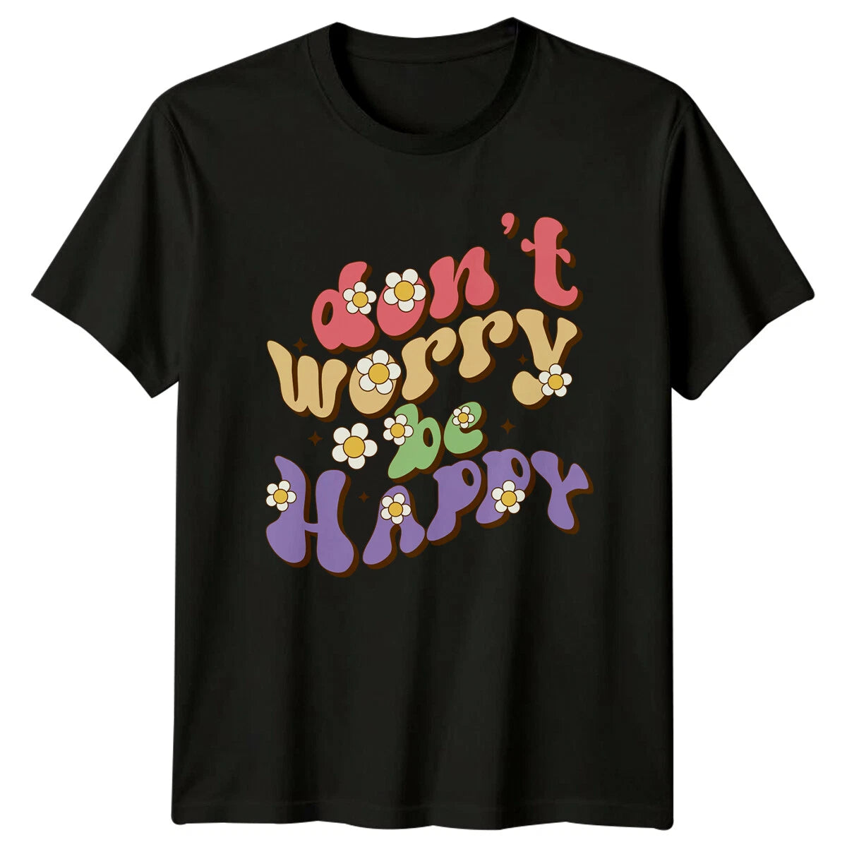 Don't Worry Be Happy Retro Floral Groovy Vintage Style T-Shirt