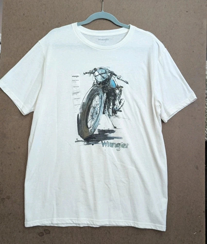 Wrangler Shirt XL White Biker Graphic Logo Motorcycle Pop Art Style Hippie NWT