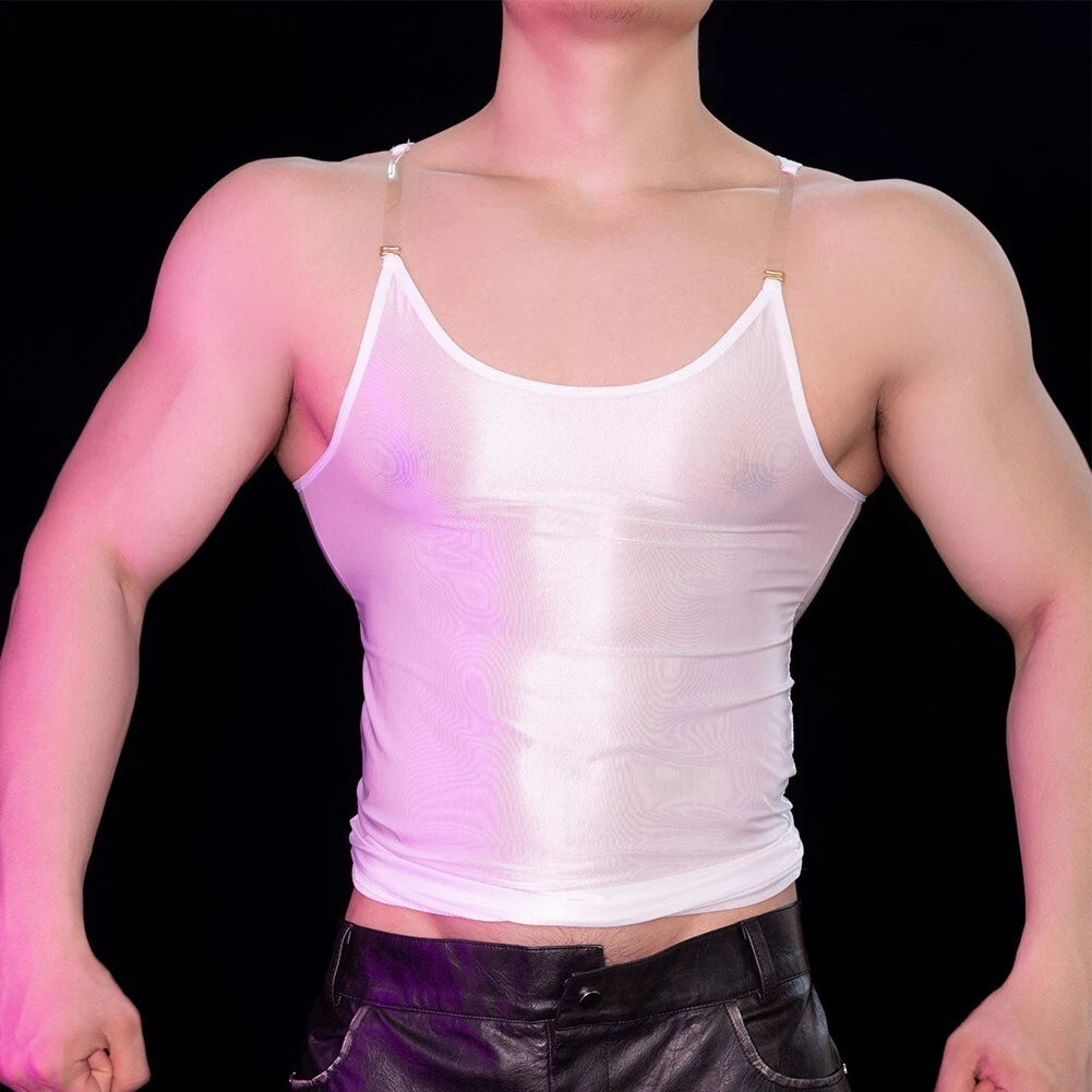 Men Sports Tank Bodybuilding Tank Top Glossy Nylon Fabric Regular Length