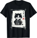 Samurai Cat Japanese Art Sumi-e Novelty Kawaii Funny Cat T-Shirt