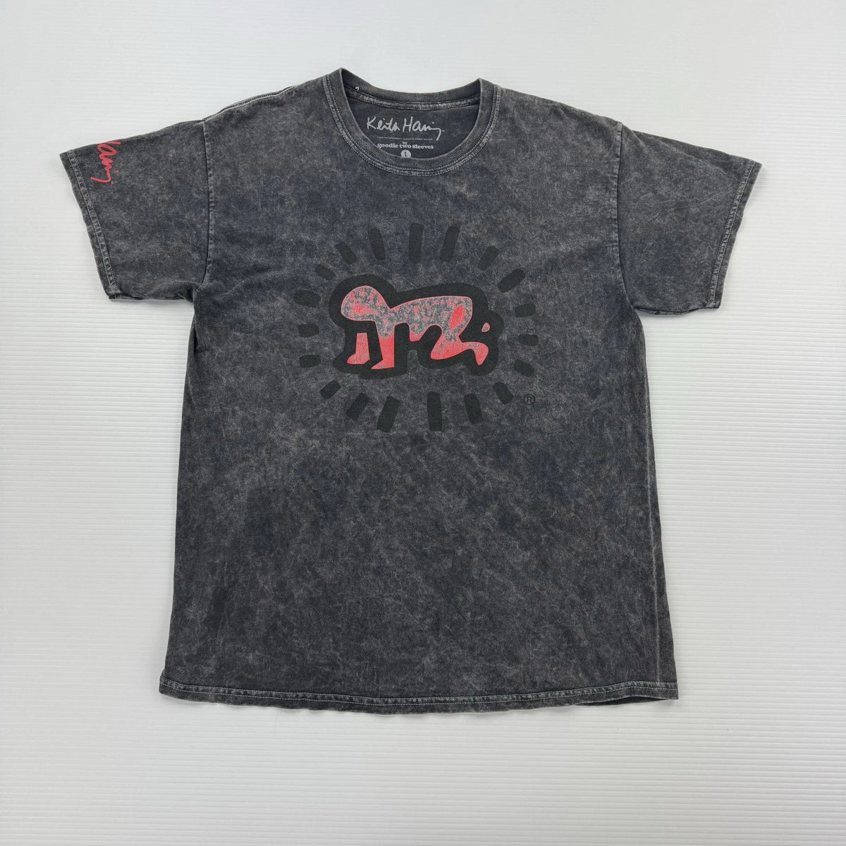 Keith Haring T Shirt Mens Large Gray Acid Wash Graphic Art Tee Cotton