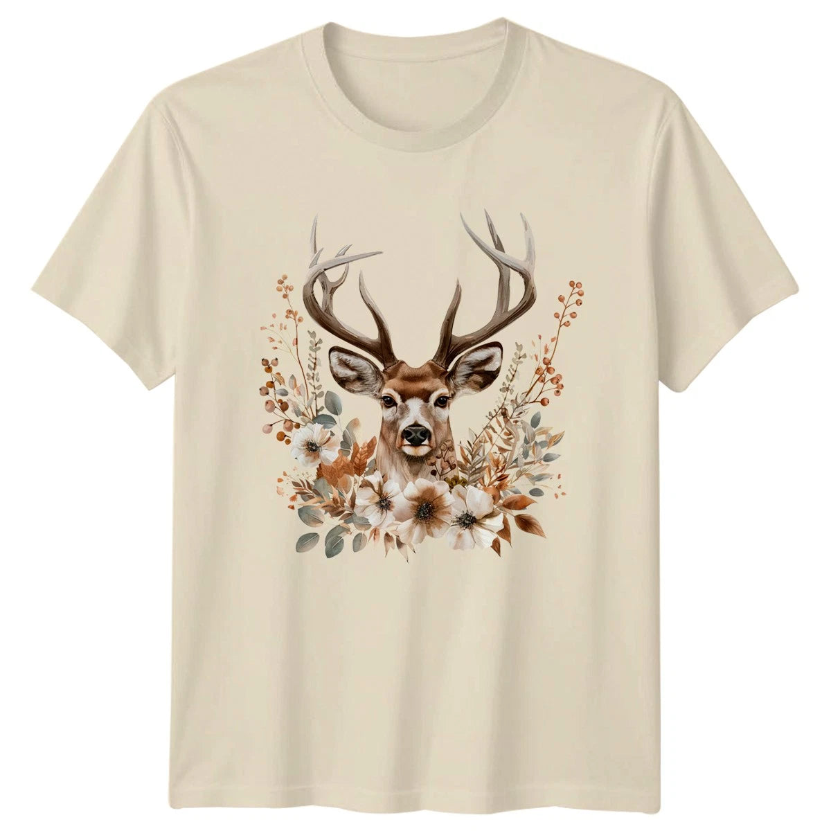 Boho Deer Floral T-Shirt Woodland Nature Gift For Him And Her
