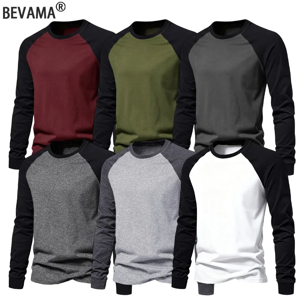 Mens Contrast Baseball Long Sleeve T Shirt Casual Top 100% POLYSTER 4 Colours
