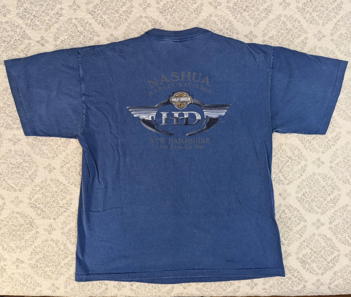 Y2K VTG Grunge USA Made Harley Davdison Mens Lrg Blue Distressed Faded Biker