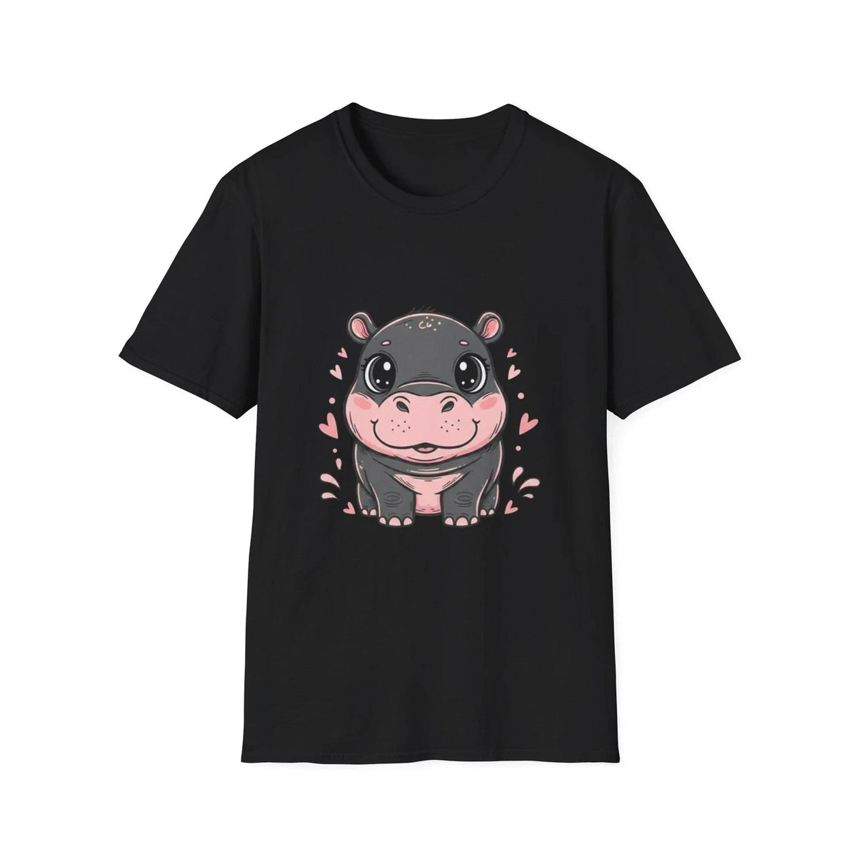Cute Hippo Kawaii Cartoon Black Tee Adorable Animal Graphic T-Shirt