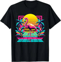 Pink Flamingo Palm Trees Tropical Summer T-Shirt, Size S-5XL