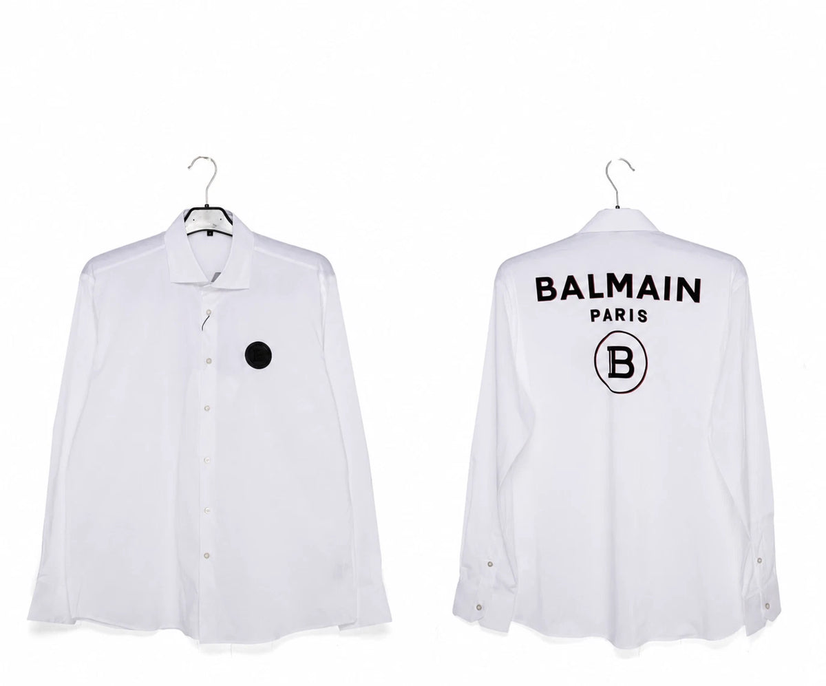 balmain white shirt with Front Logo and printed written on the back
