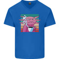Grumpy Axolotl With Coffee Mens V-Neck Cotton T-Shirt