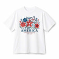 America 250th Anniversary Red Blue Floral Patriotic Retro Graphic Cotton T-Shirt