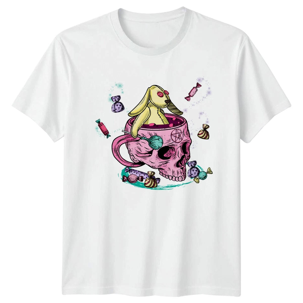 Kawaii Goth Bunny Skull Candy T-Shirt Alternative Fashion Gothic Birthday Gift