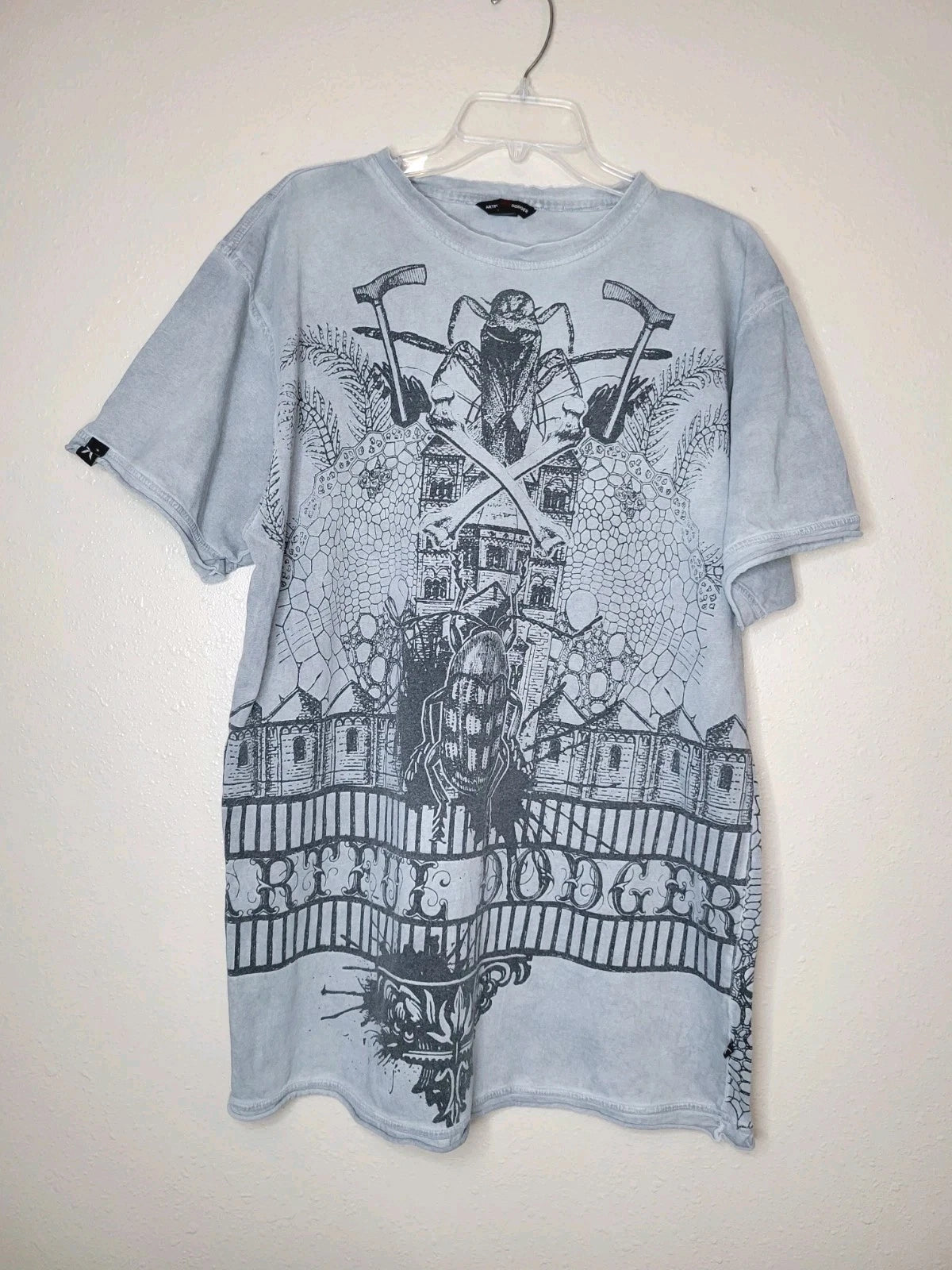 Artful Dodger Y2K Men Shirt Skull Embroidered Graphic Double Sided Mall Goth