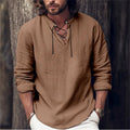 Men's Long Sleeve T-Shirt Classic Casual Baggy V-neck laceup Shirts