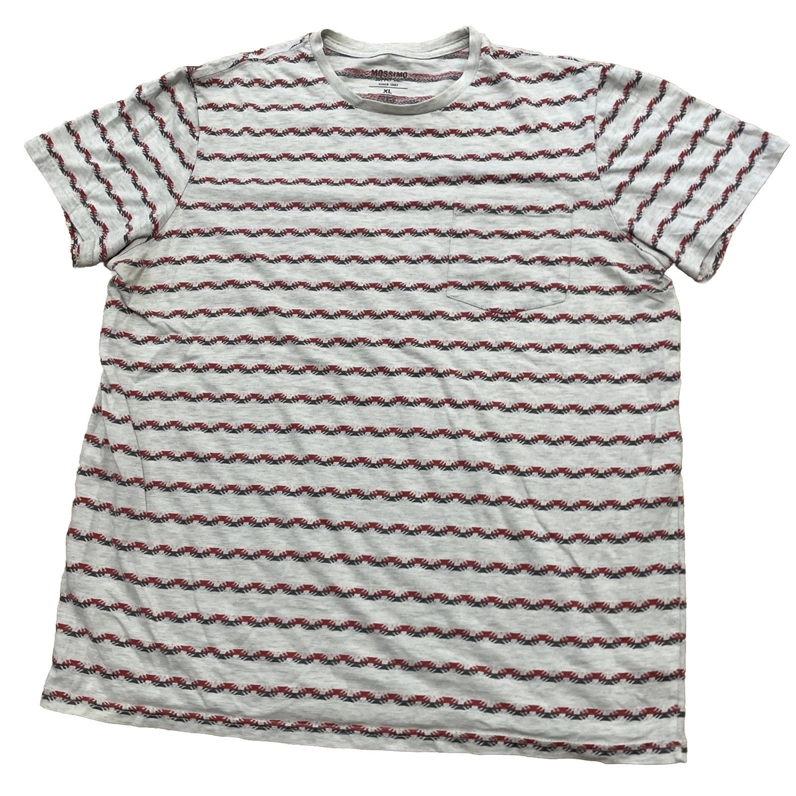 Mossimo Tribal T Shirt Men XL Gray Cream Red Striped Boho Geometric Surf Skater
