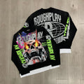 RoughPlay Washed Black Patchwork Long-Sleeved Round-Neck Shirt