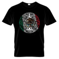 Aztec Calendar Mexican Flag Graphic T Shirt Black 100% Cotton